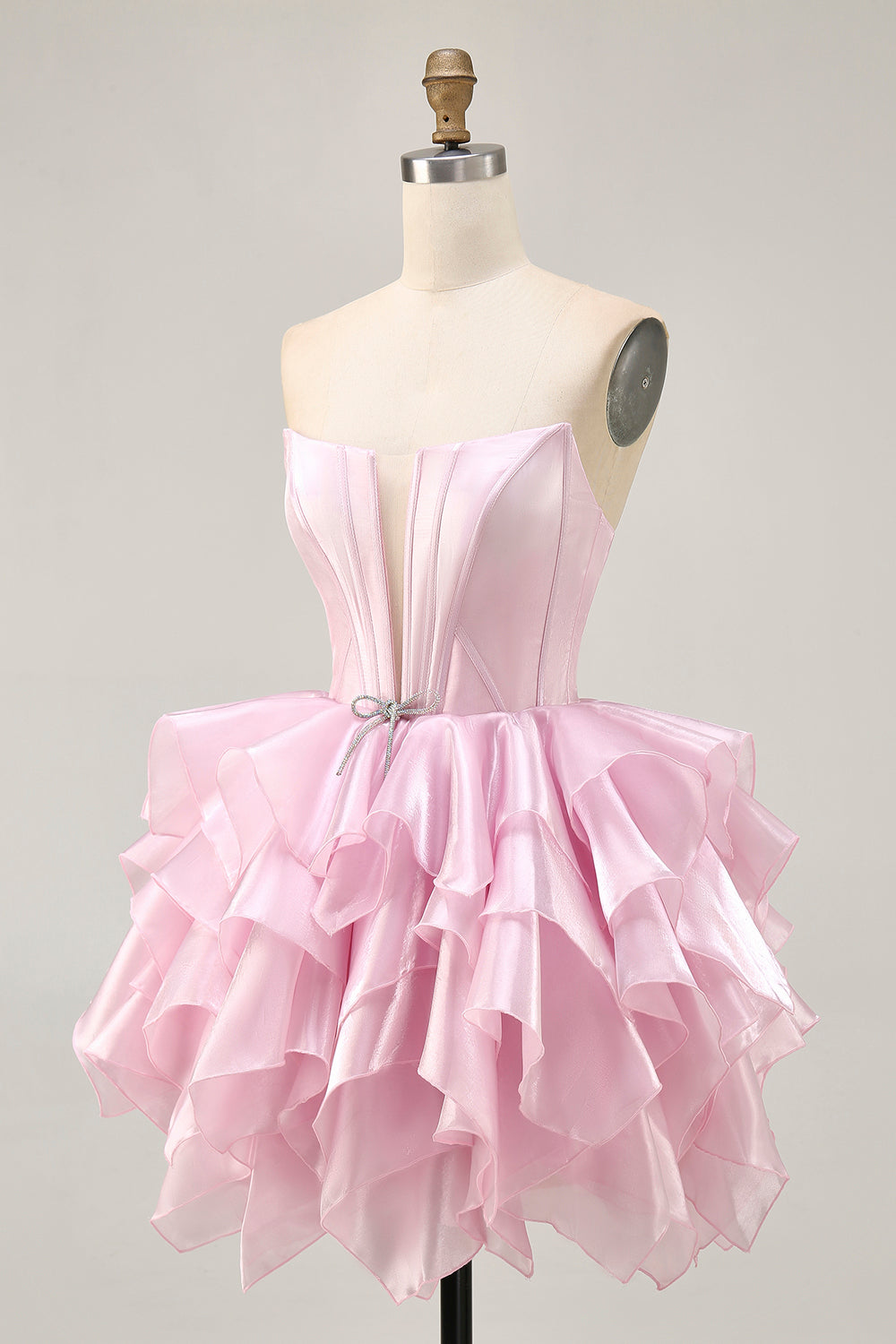 Pink A Line Tiered Short Corset Homecoming Dress with Ruffles