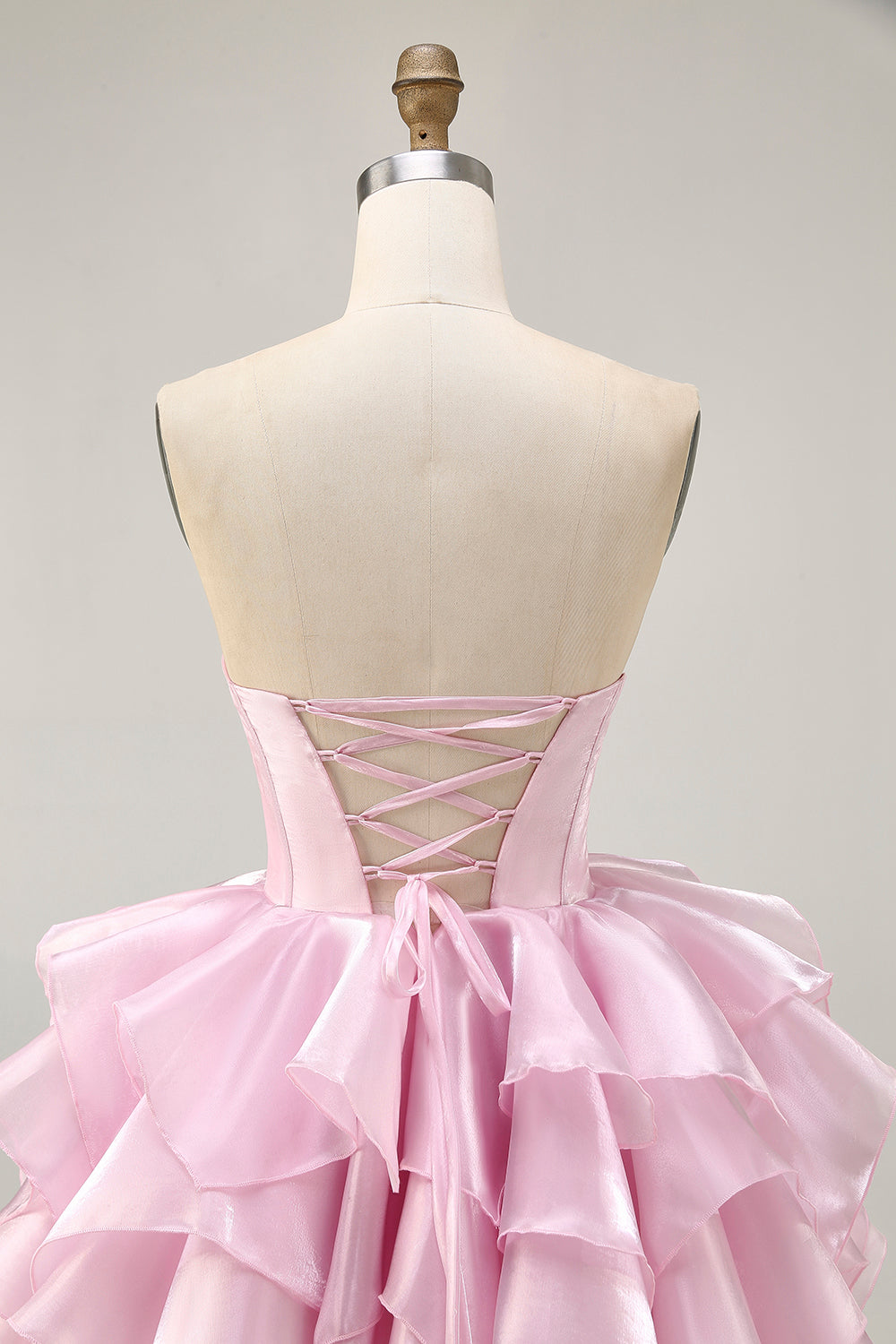 Pink A Line Tiered Short Corset Homecoming Dress with Ruffles