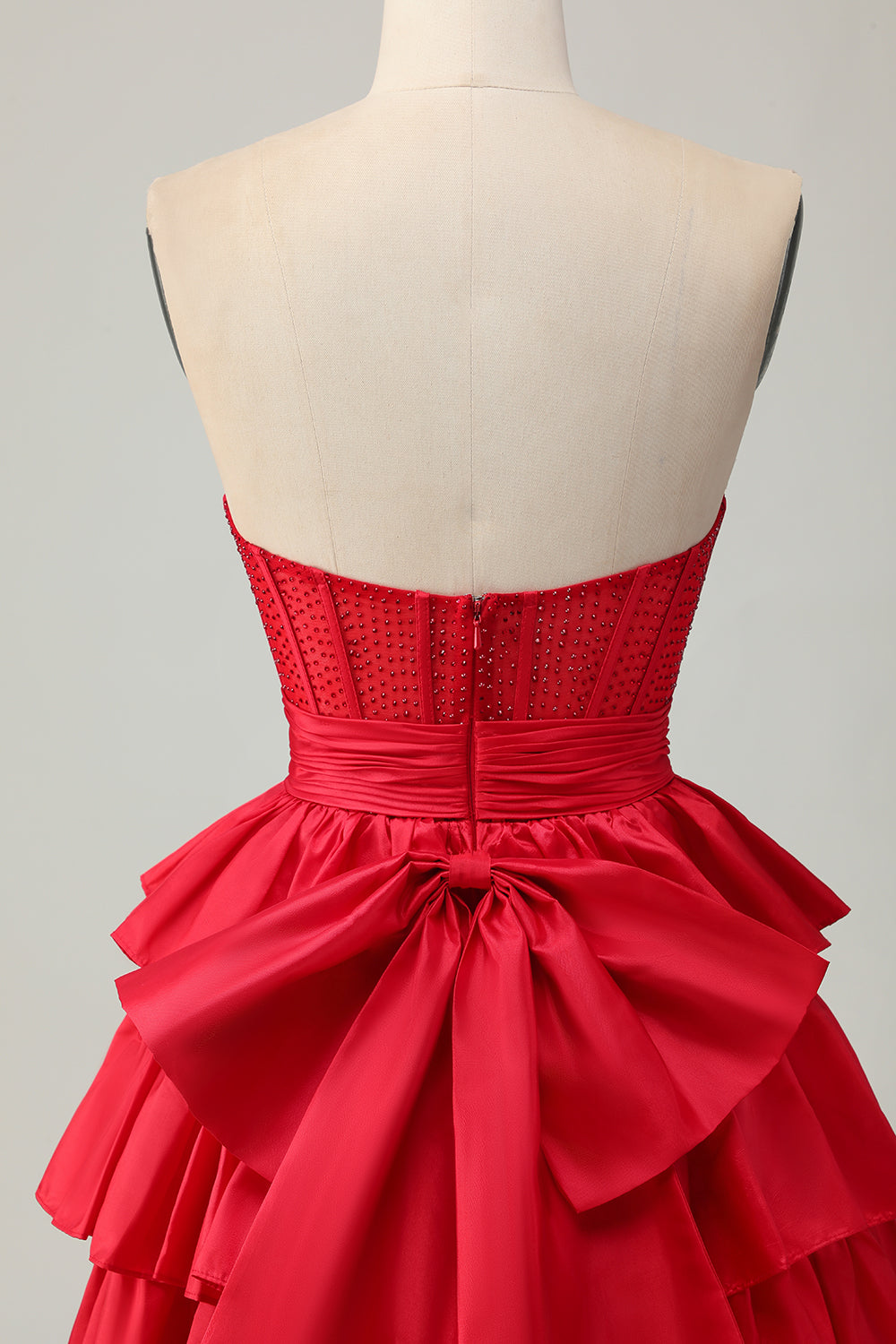 Sparkly Red Strapless Ruffled Short Corset Homecoming Dress with Bow