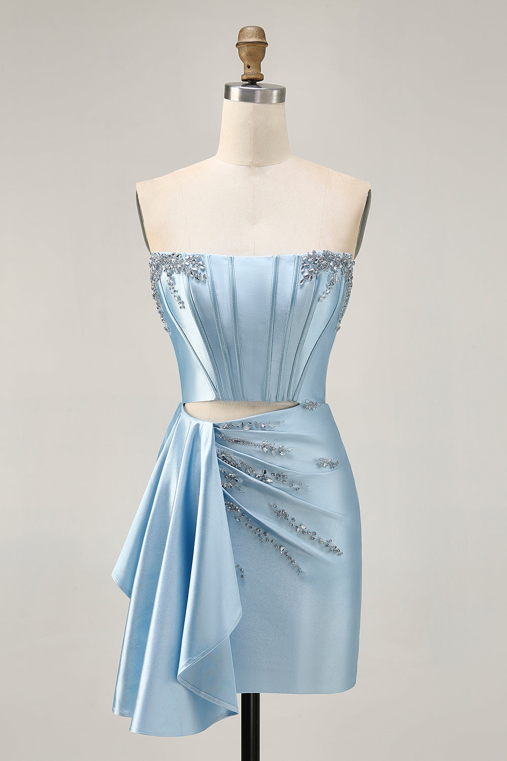 Sparkly Blue Tight Short Corset Homecoming Dress with Ruffles