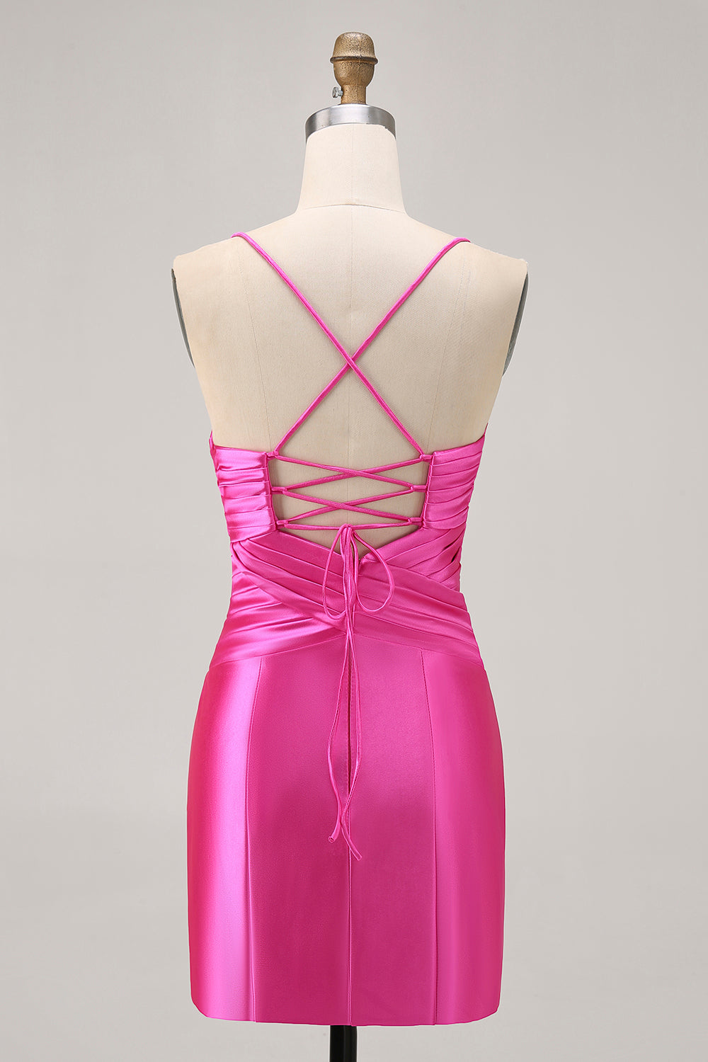Fuchsia Keyhole Satin Tight Short Homecoming Dress with Bow