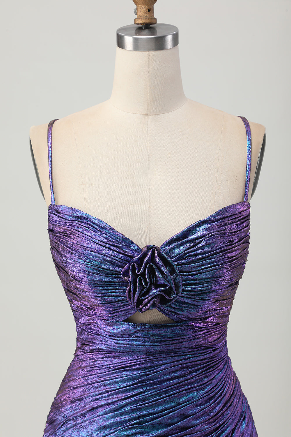 Metallic Blue and Purple Tight Floral Short Homecoming Dress with Ruffles