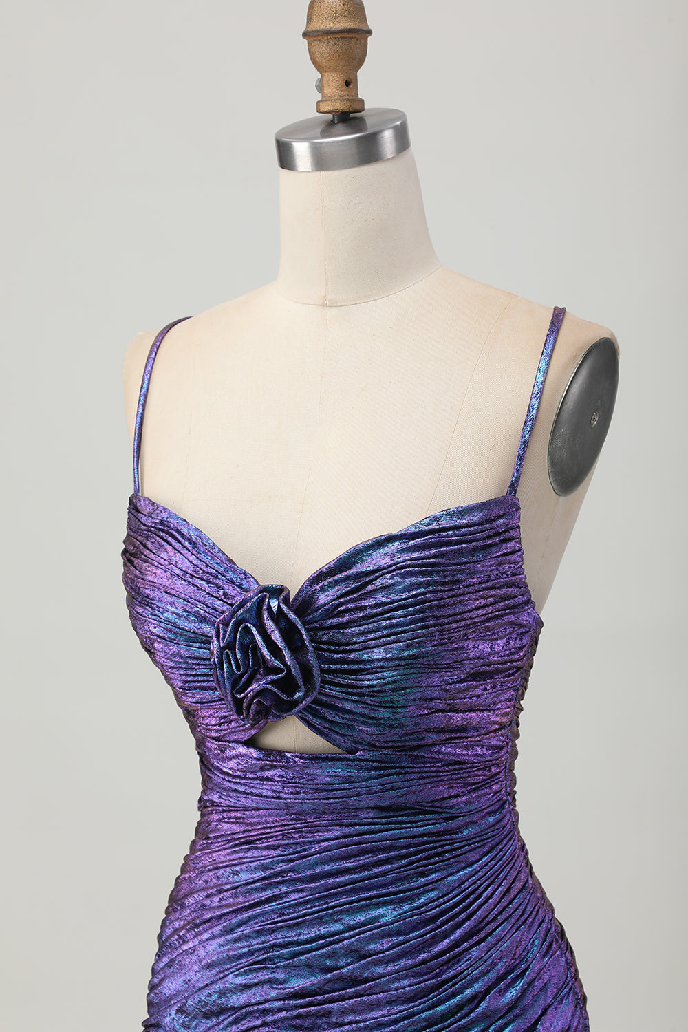 Metallic Blue and Purple Tight Floral Short Homecoming Dress with Ruffles