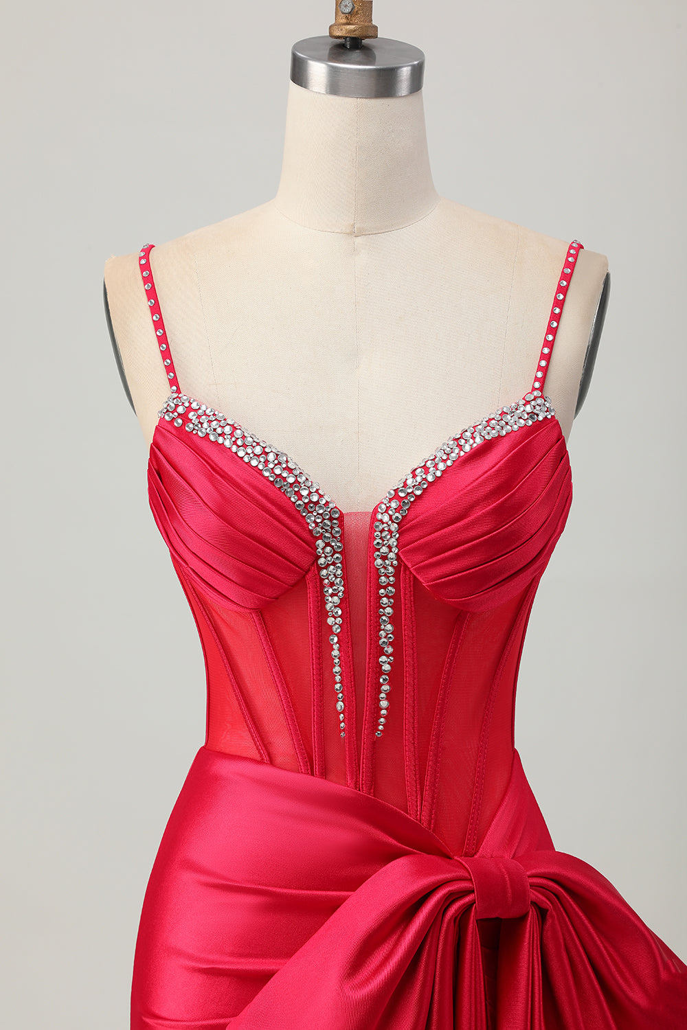 Sparkly Red Tight Beaded Short Corset Homecoming Dress with Bow