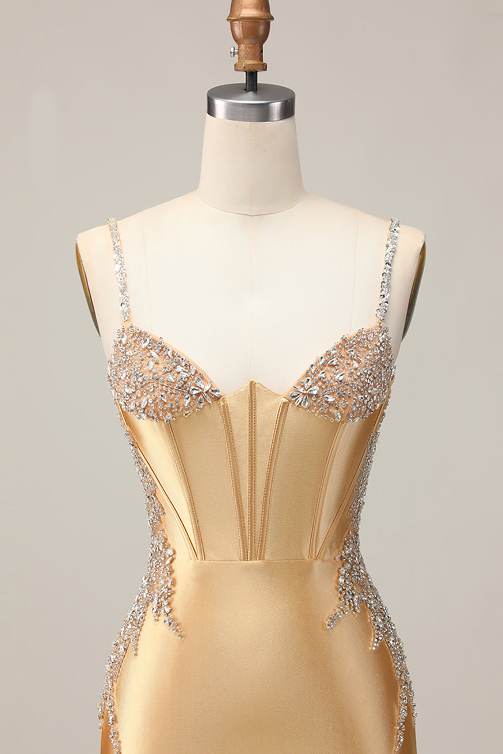 Sparkly Golden Satin Short Tight Corset Homecoming Dress with Beading