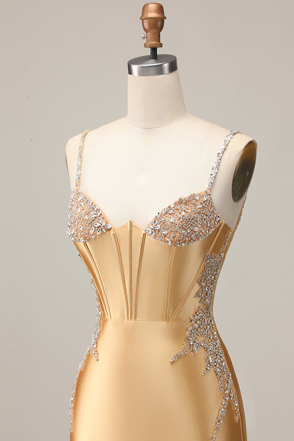 Sparkly Golden Satin Short Tight Corset Homecoming Dress with Beading