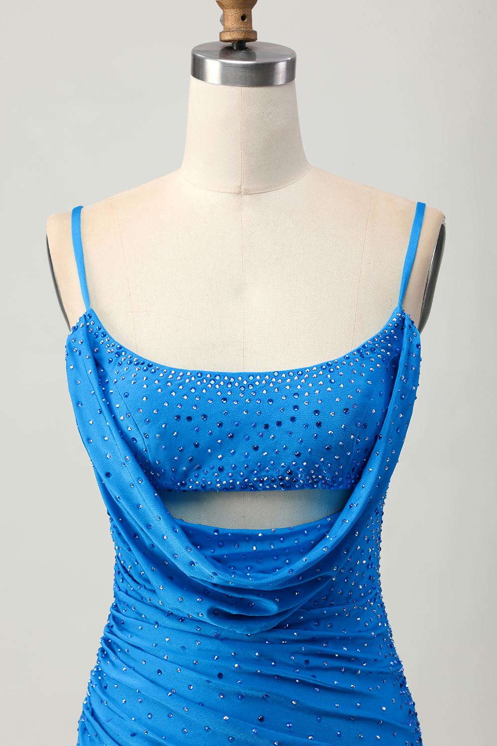Sparkly Blue Beaded Cut Out Short Tight Homecoming Dress with Drapes