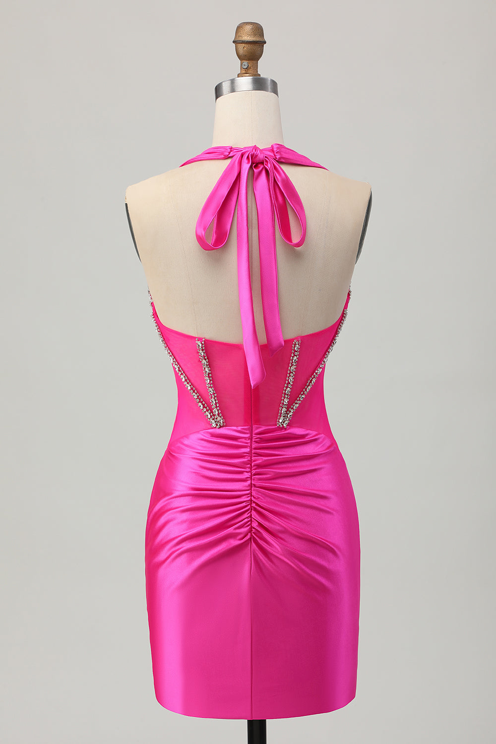 Sparkly Fuchsia Halter Tight Short Corset Homecoming Dress