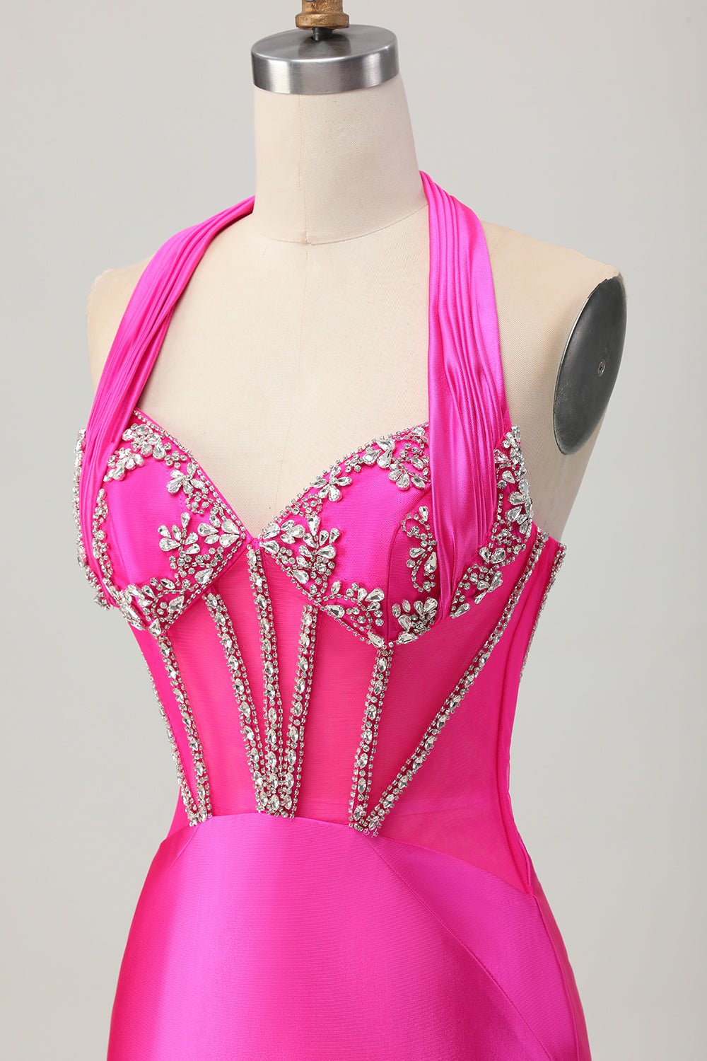 Sparkly Fuchsia Halter Tight Short Corset Homecoming Dress