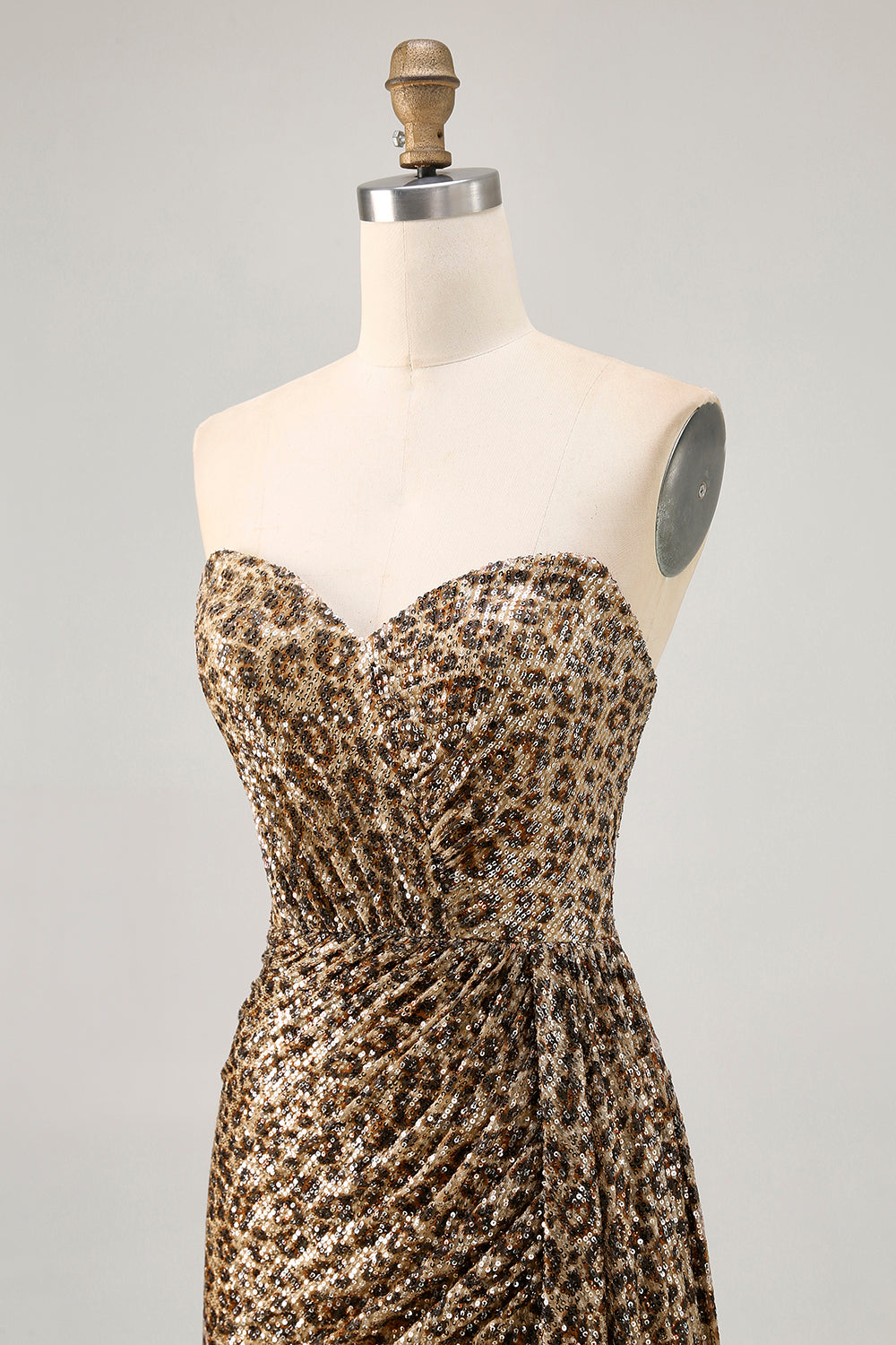 Sparkly Khaki Leopard Printed Sequins Short Tight Homecoming Dress