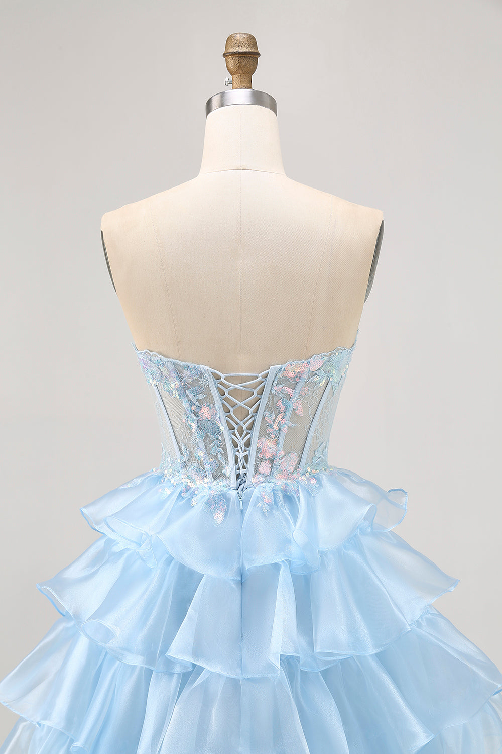 Sparkly Blue Sweetheart Ruffled Short Corset Homecoming Dress with Appliques