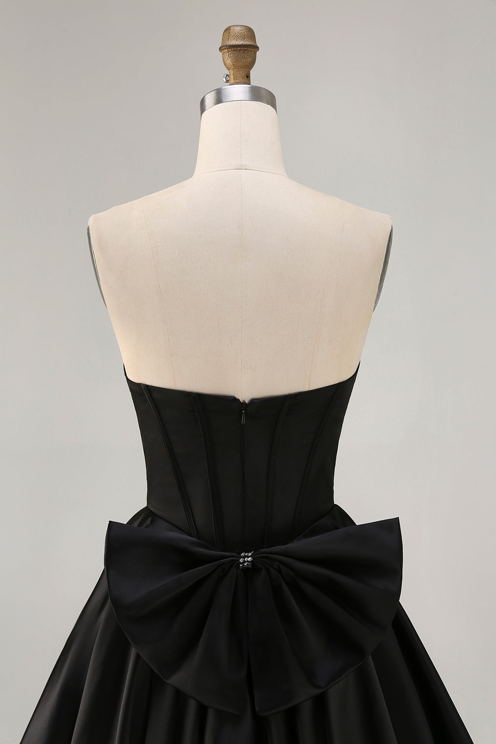 Sparkly Black Satin Short Corset Homecoming Dress with Bow