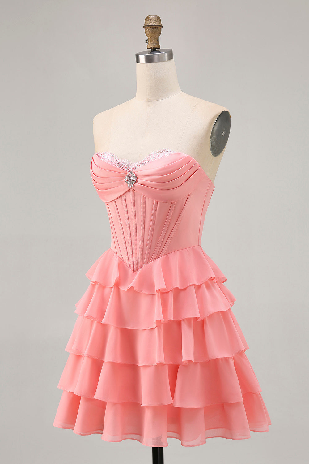 Sparkly Blush Sweetheart A Line Short Corset Homecoming Dress with Ruffles