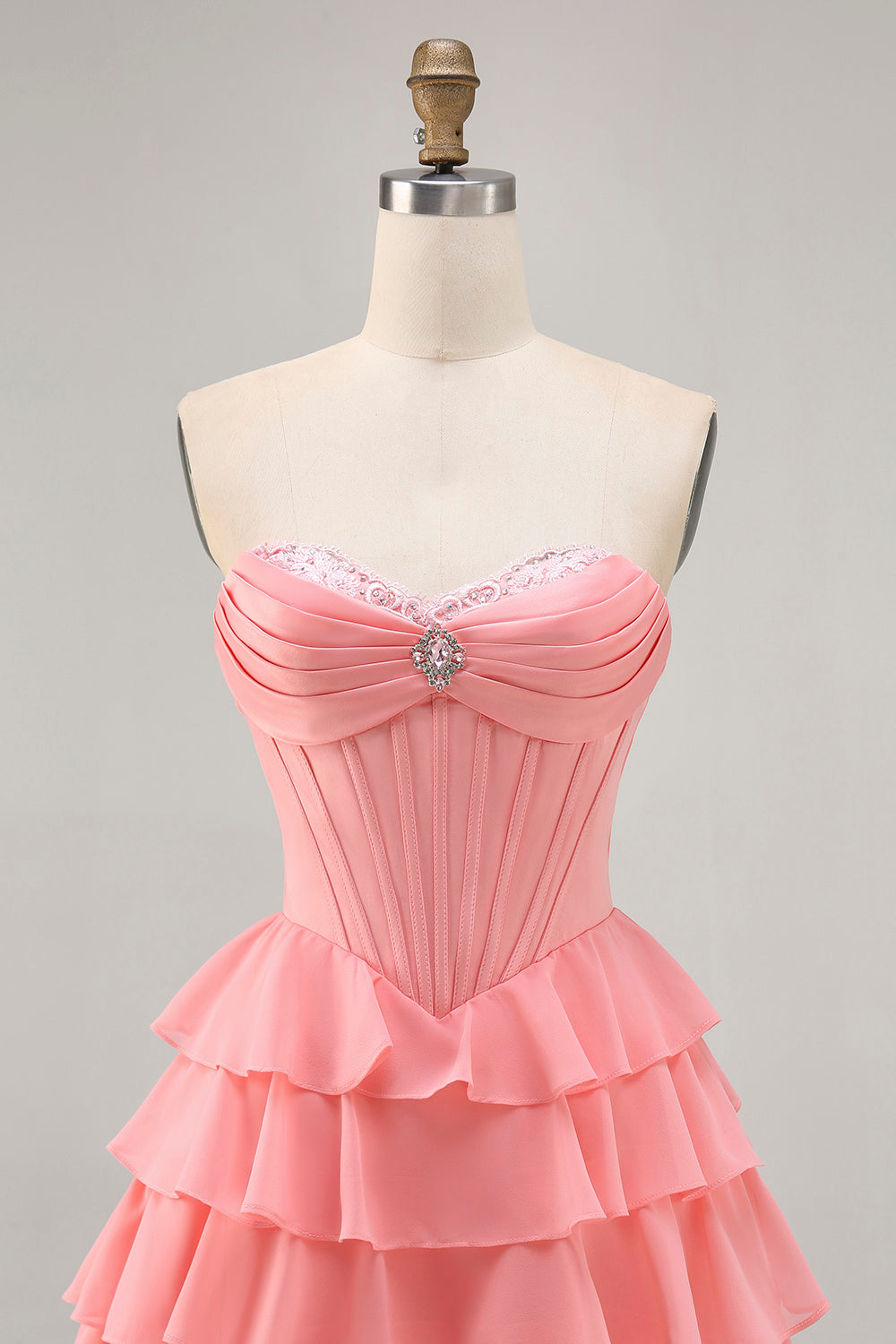 Sparkly Blush Sweetheart A Line Short Corset Homecoming Dress with Ruffles