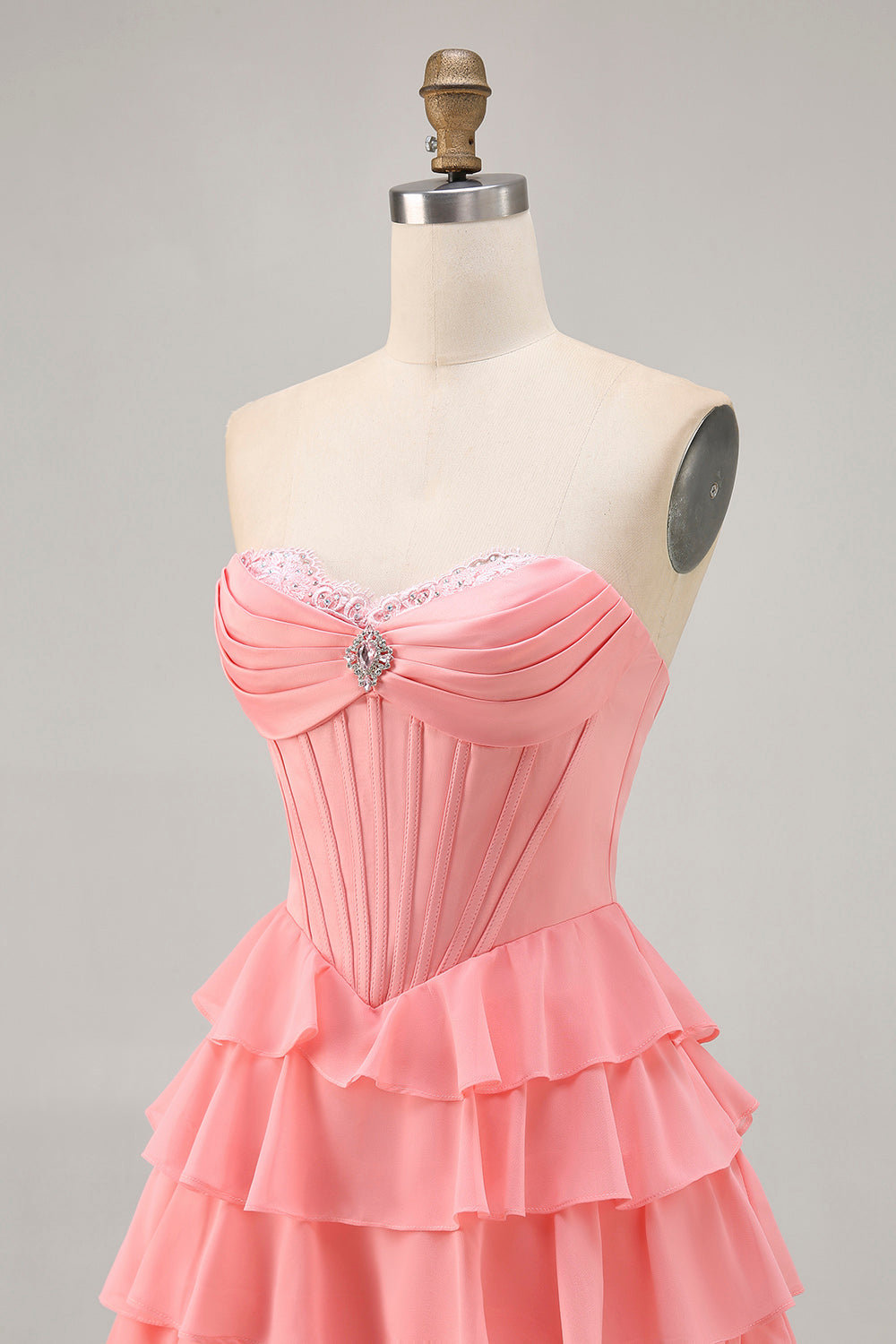 Sparkly Blush Sweetheart A Line Short Corset Homecoming Dress with Ruffles