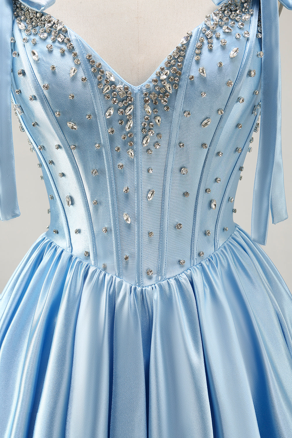 Sparkly Blue A Line Short Corset Homecoming Dress with Rhinestones