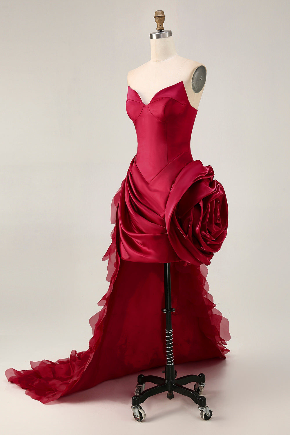 Burgundy Satin Short Tight Homecoming Dress with 3D Flower