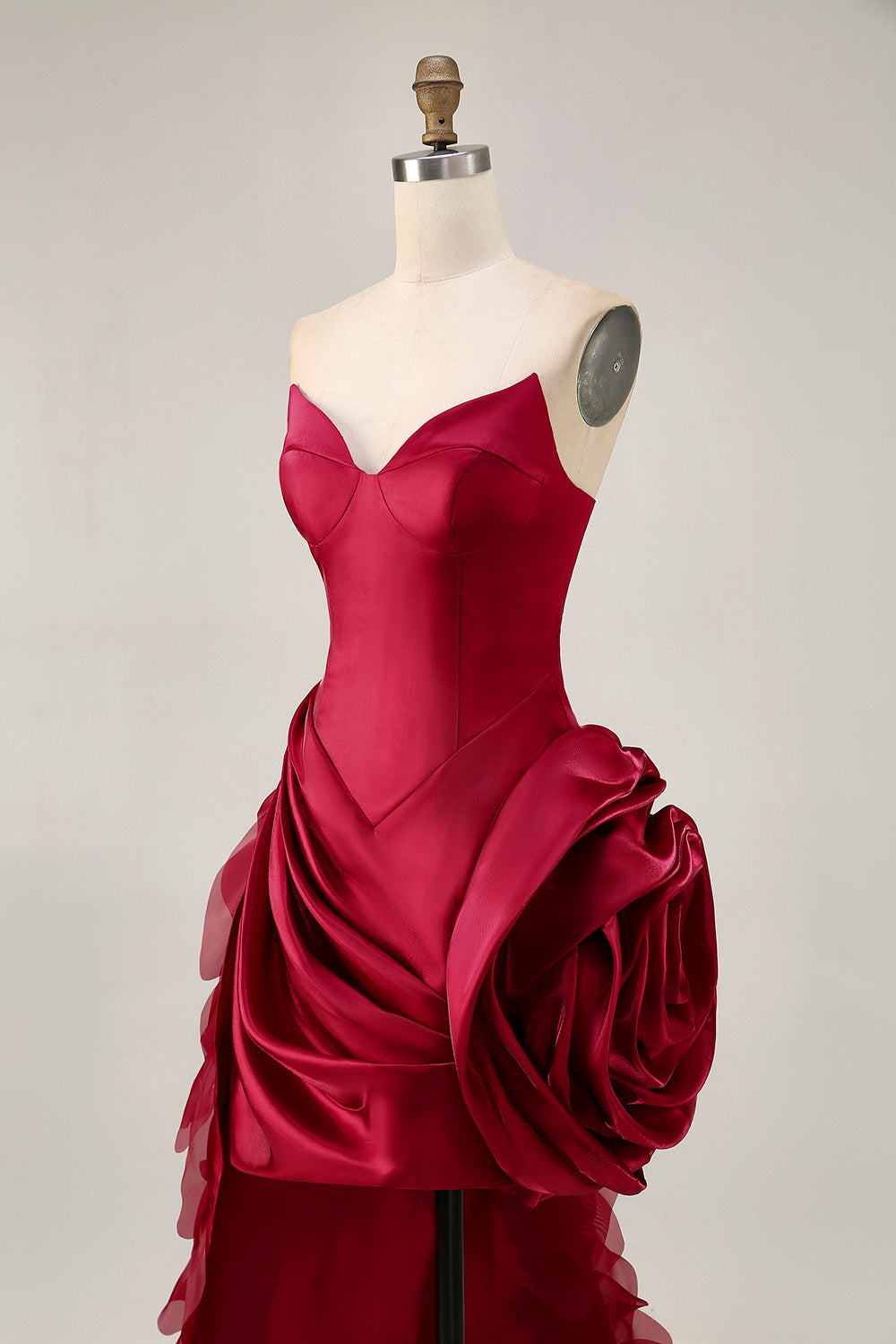 Burgundy Satin Short Tight Homecoming Dress with 3D Flower