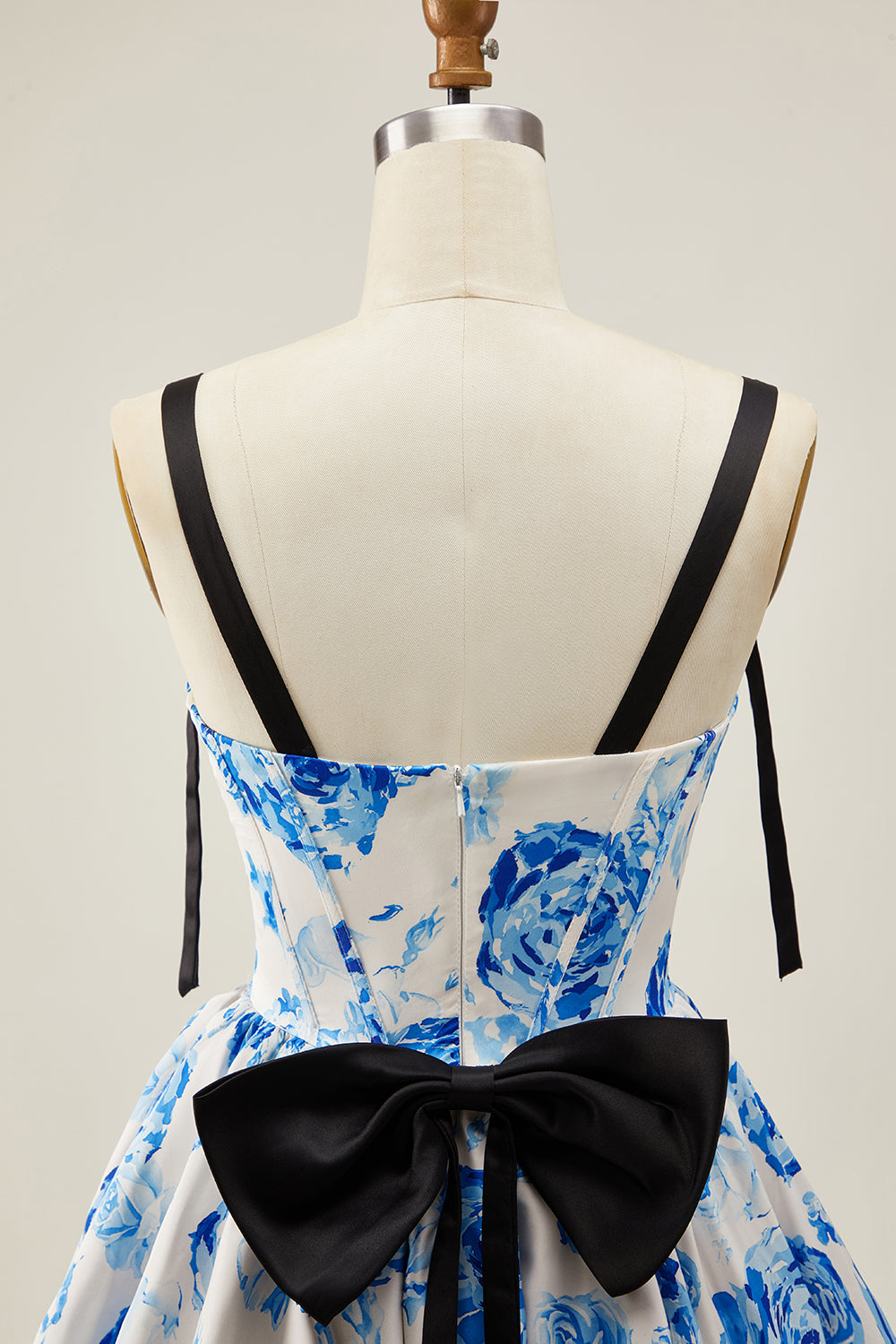 Floral White Blue A Line Short Corset Homecoming Dress with Bow