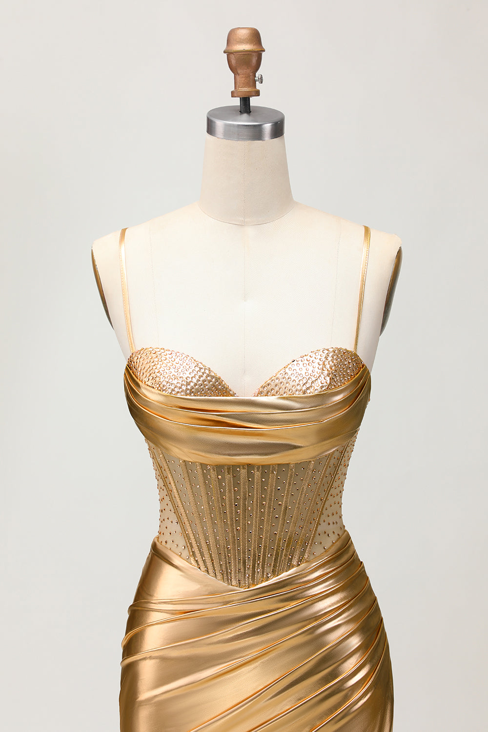 Sparkly Golden Metallic Ruched Tight Short Corset Homecoming Dress with Beading