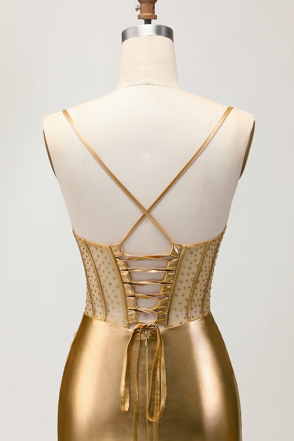 Sparkly Golden Metallic Ruched Tight Short Corset Homecoming Dress with Beading
