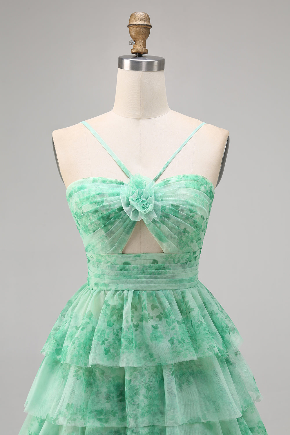 Green A Line Spaghetti Straps Short Homecoming Dress with Ruffles