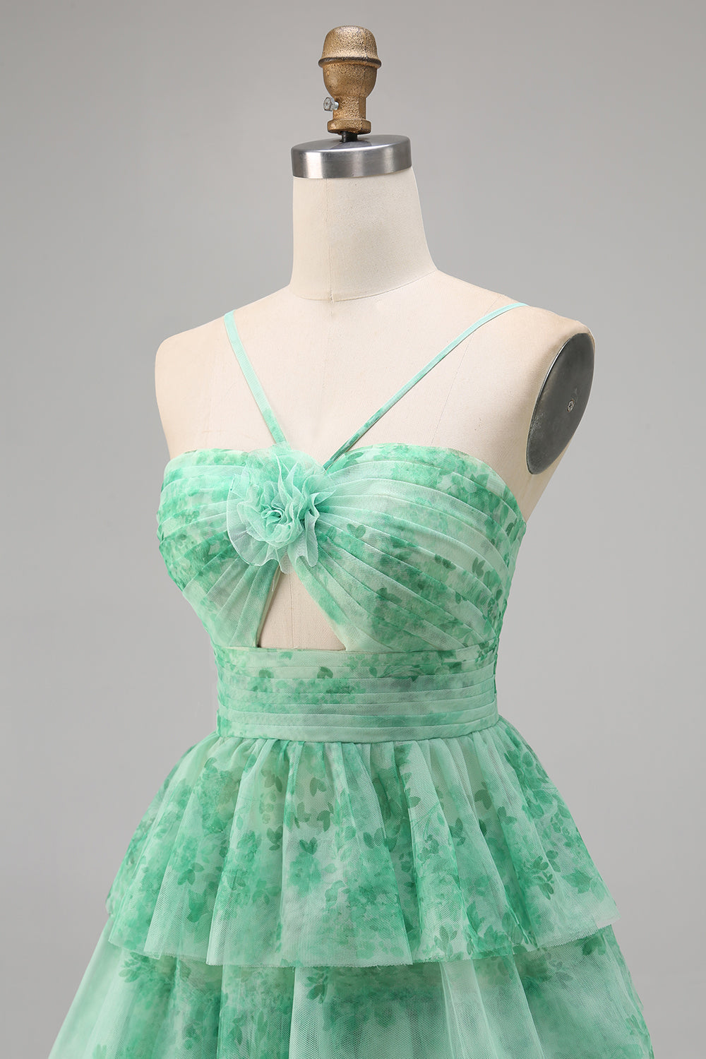 Green A Line Spaghetti Straps Short Homecoming Dress with Ruffles
