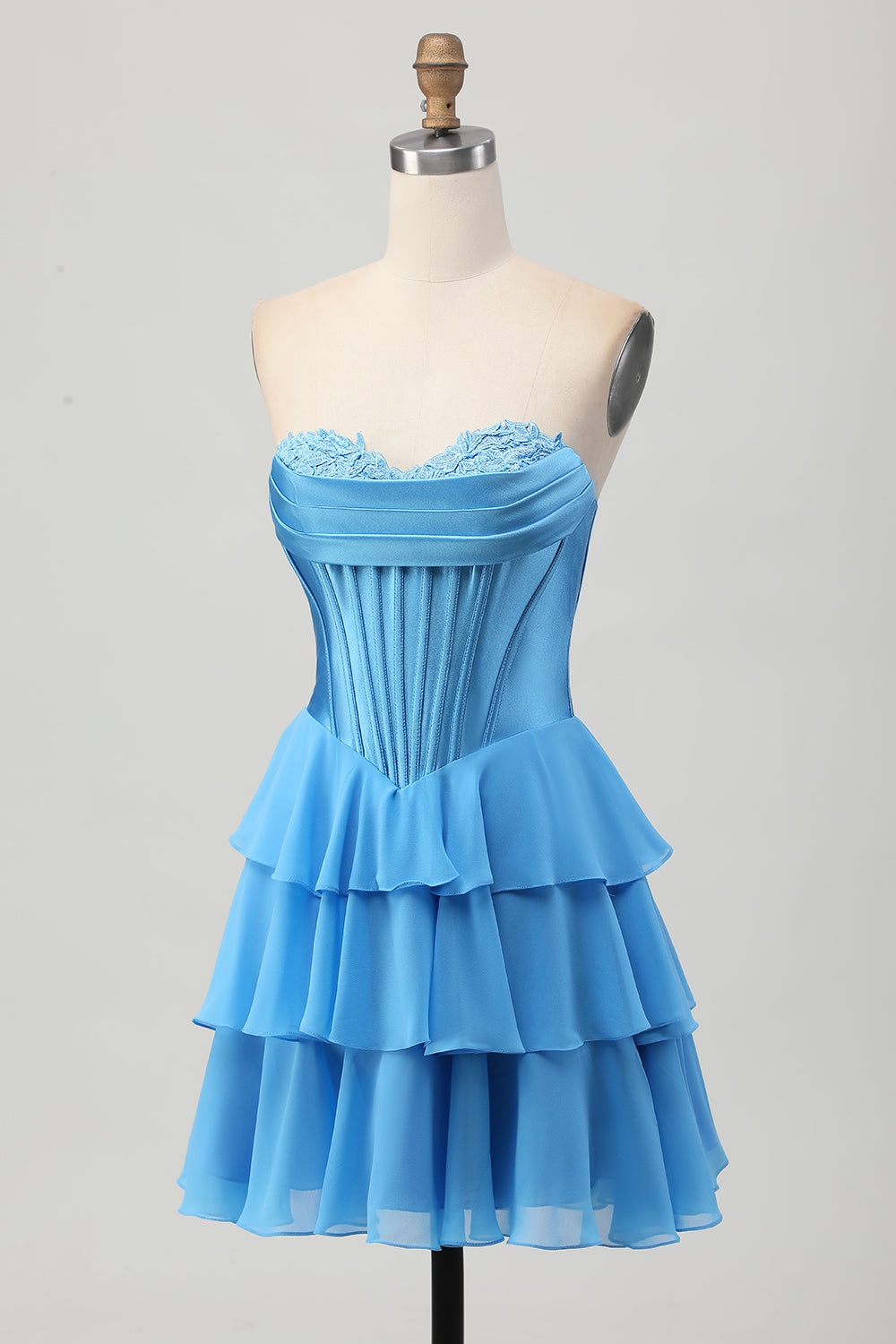 Yellow A Line Tiered Sweetheart Short Corset Homecoming Dress