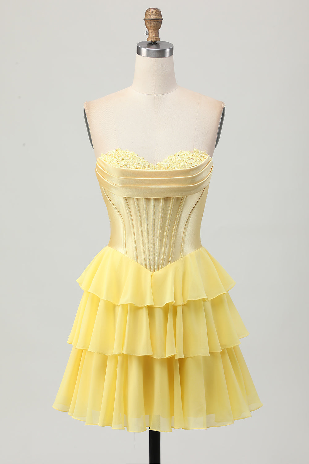 Yellow A Line Tiered Sweetheart Short Corset Homecoming Dress
