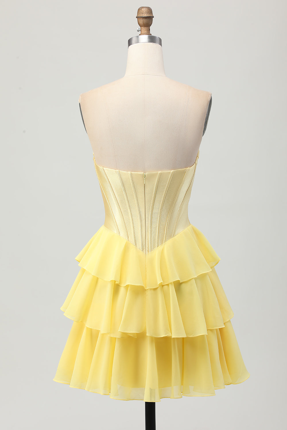 Yellow A Line Tiered Sweetheart Short Corset Homecoming Dress
