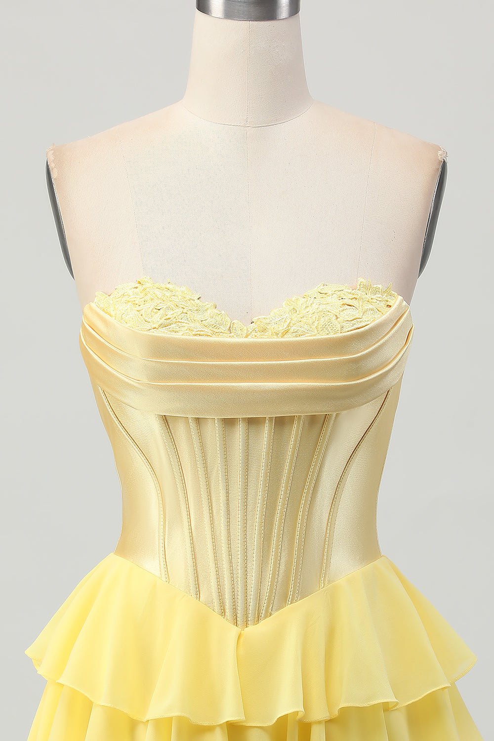 Yellow A Line Tiered Sweetheart Short Corset Homecoming Dress