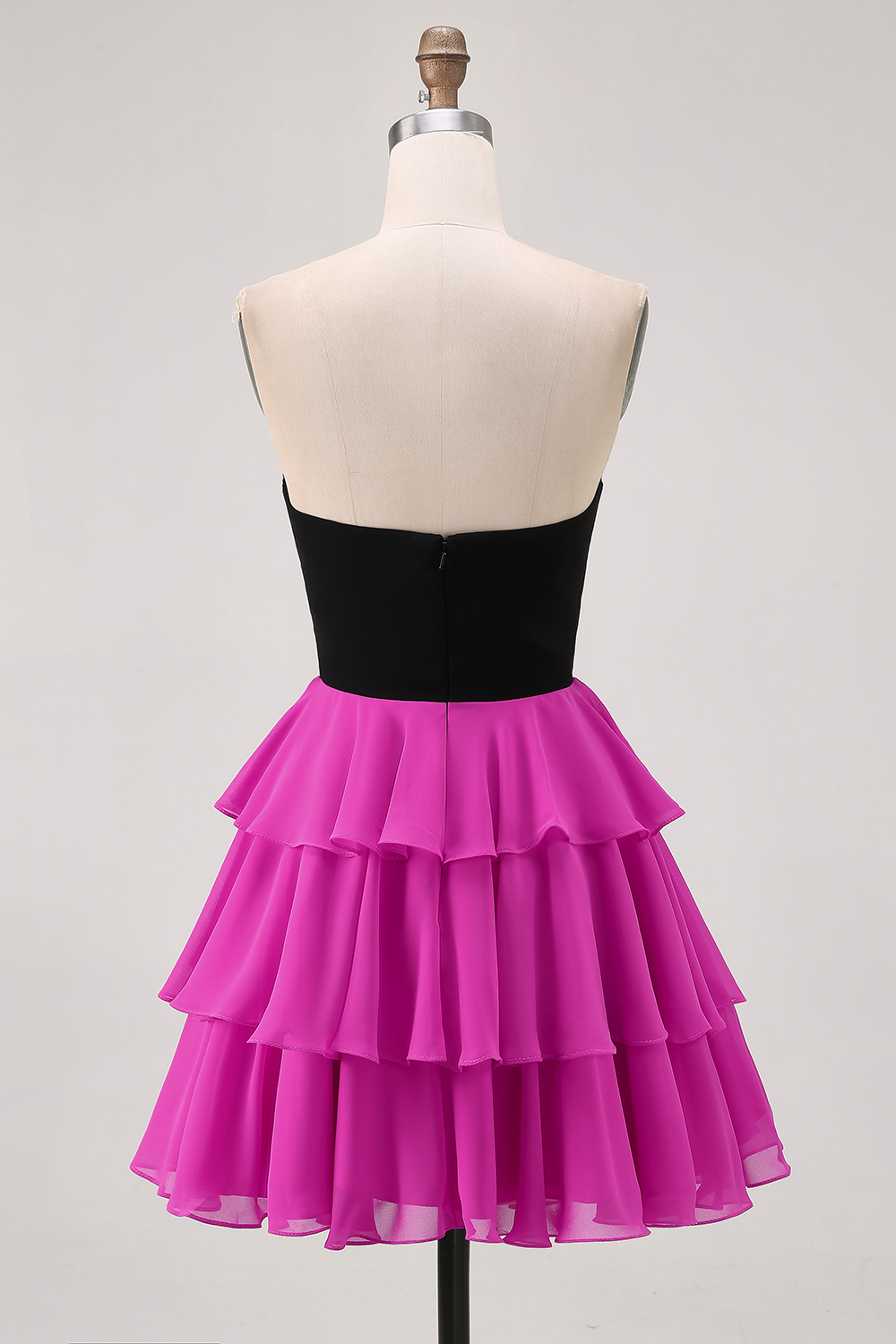 Black and Fuchsia Floral Short Keyhole Homecoming Dress with Ruffles