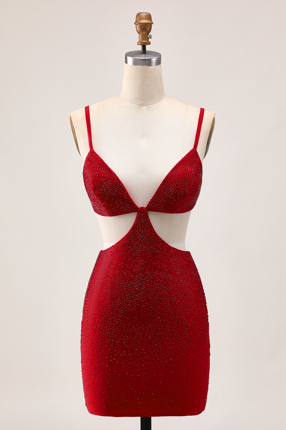 Sparkly Red Cut Out Short Tight Homecoming Dress with Beading