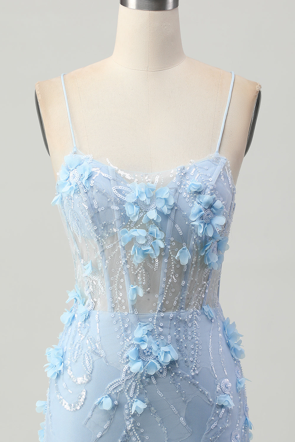 Sparkly Blue Tight Corset Short Floral Homecoming Dress with Sequins