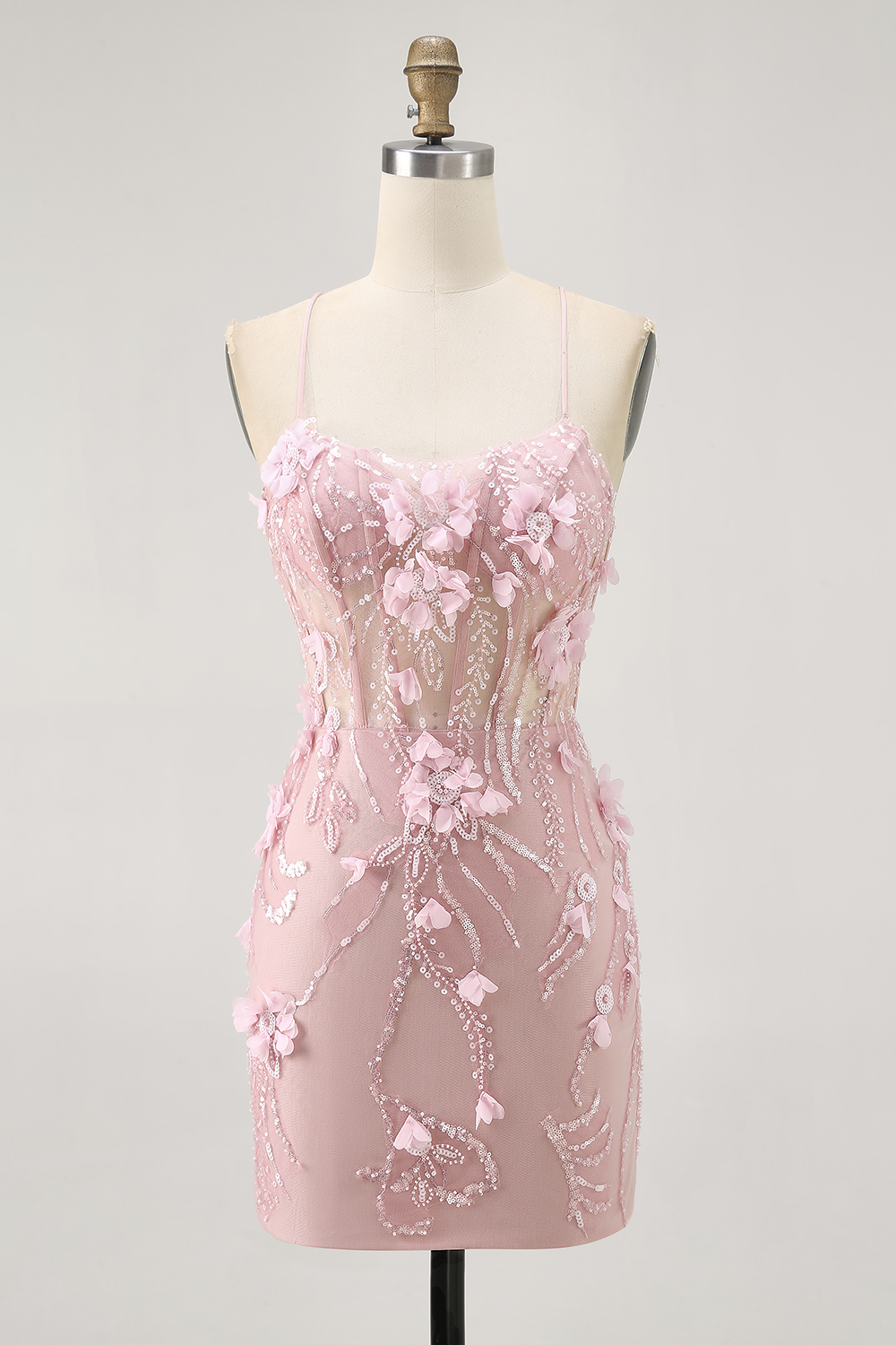 Sparkly Blue Tight Corset Short Floral Homecoming Dress with Sequins