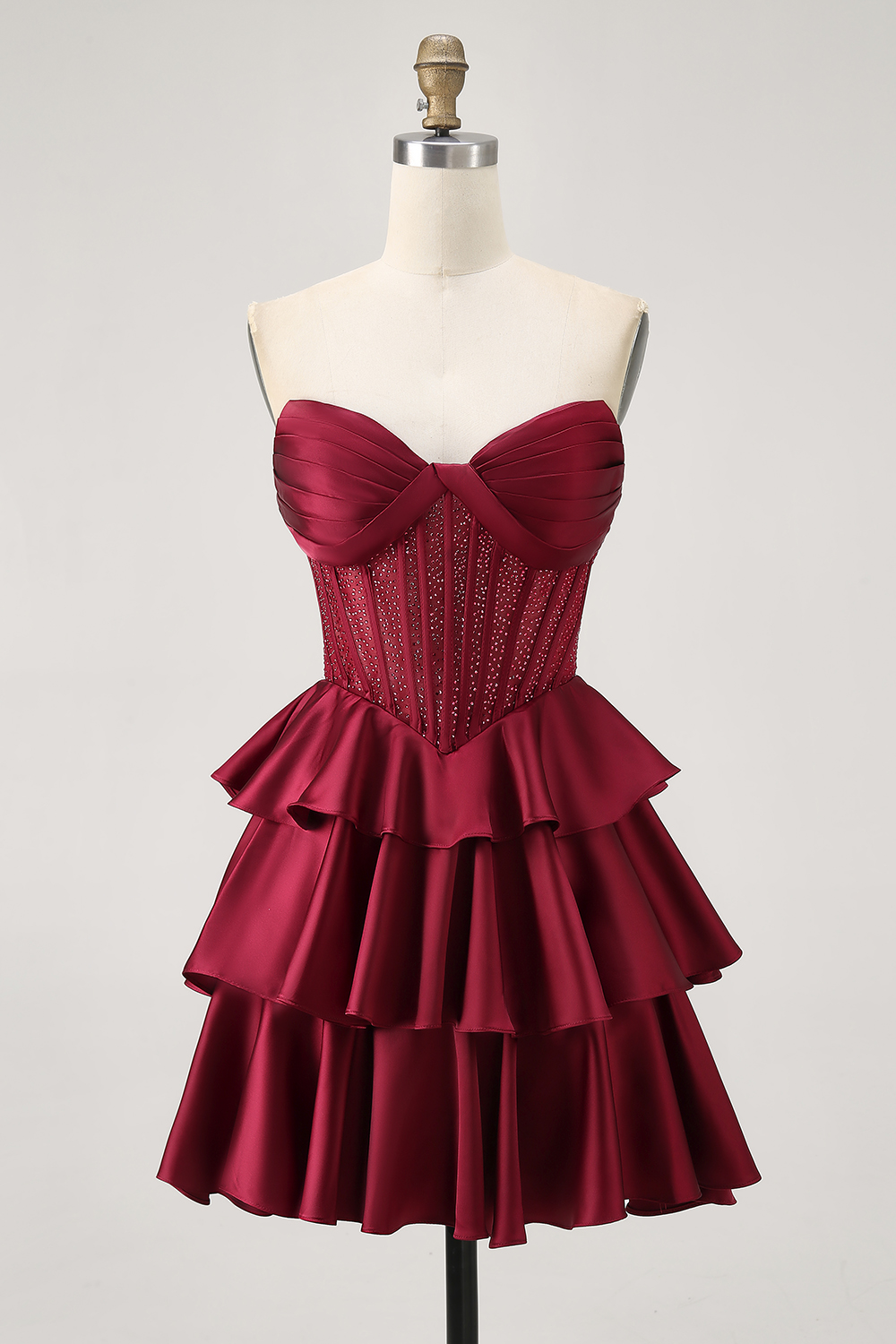Sparkly Dark Green Tiered Strapless Short Corset Homecoming Dress