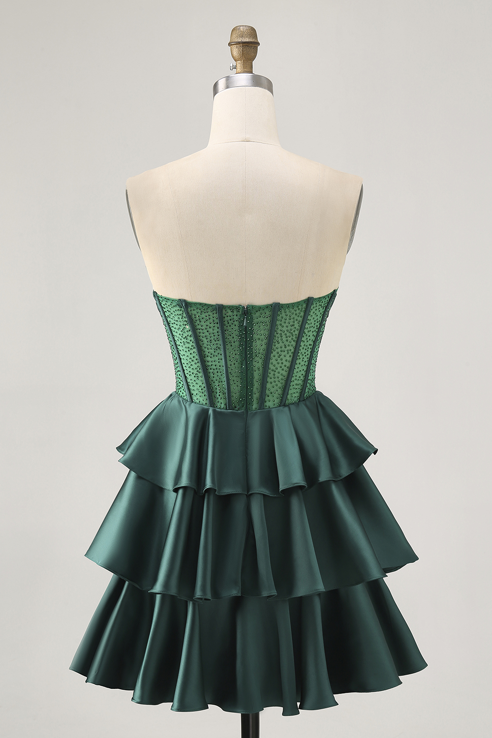 Sparkly Green Beaded Strapless Short Corset Homecoming Dress with Ruffles