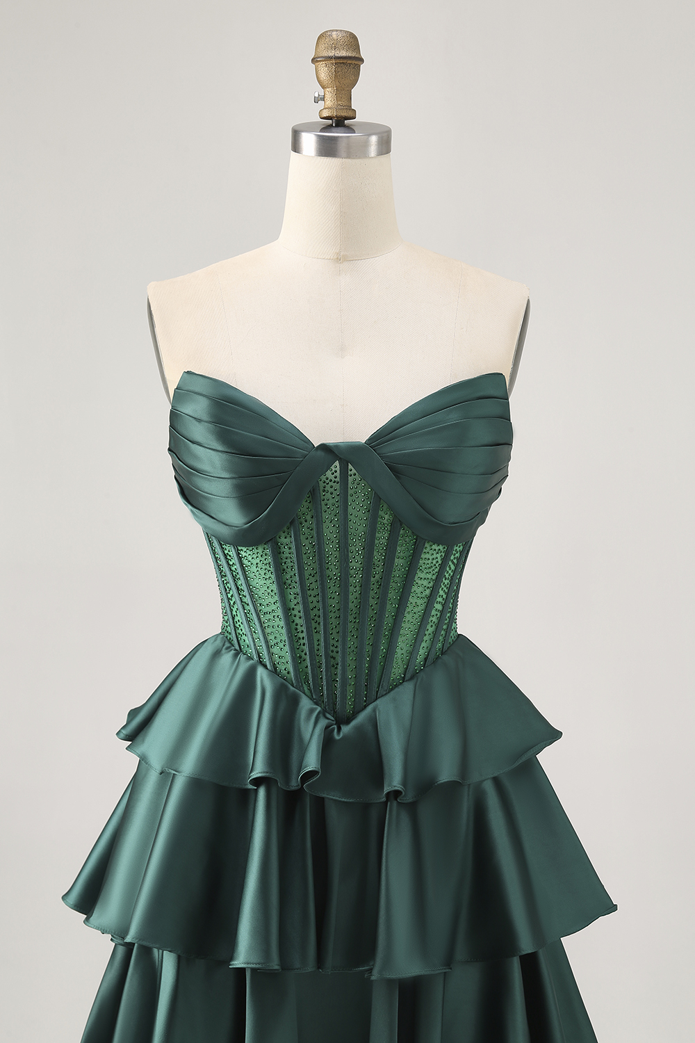 Sparkly Green Beaded Strapless Short Corset Homecoming Dress with Ruffles