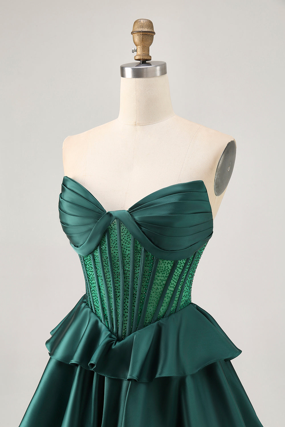 Sparkly Dark Green Tiered Strapless Short Corset Homecoming Dress