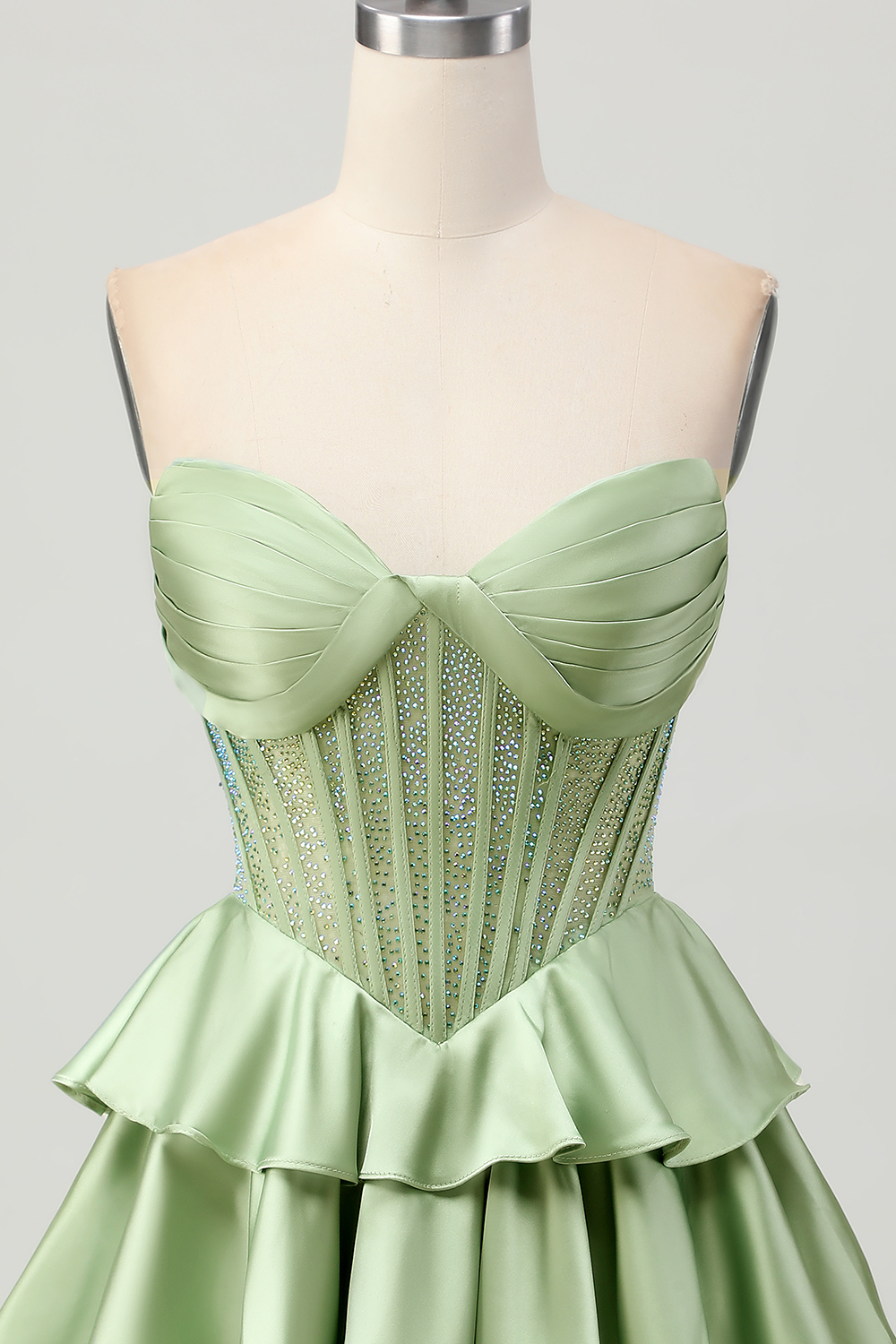 Sparkly Dark Green Tiered Strapless Short Corset Homecoming Dress