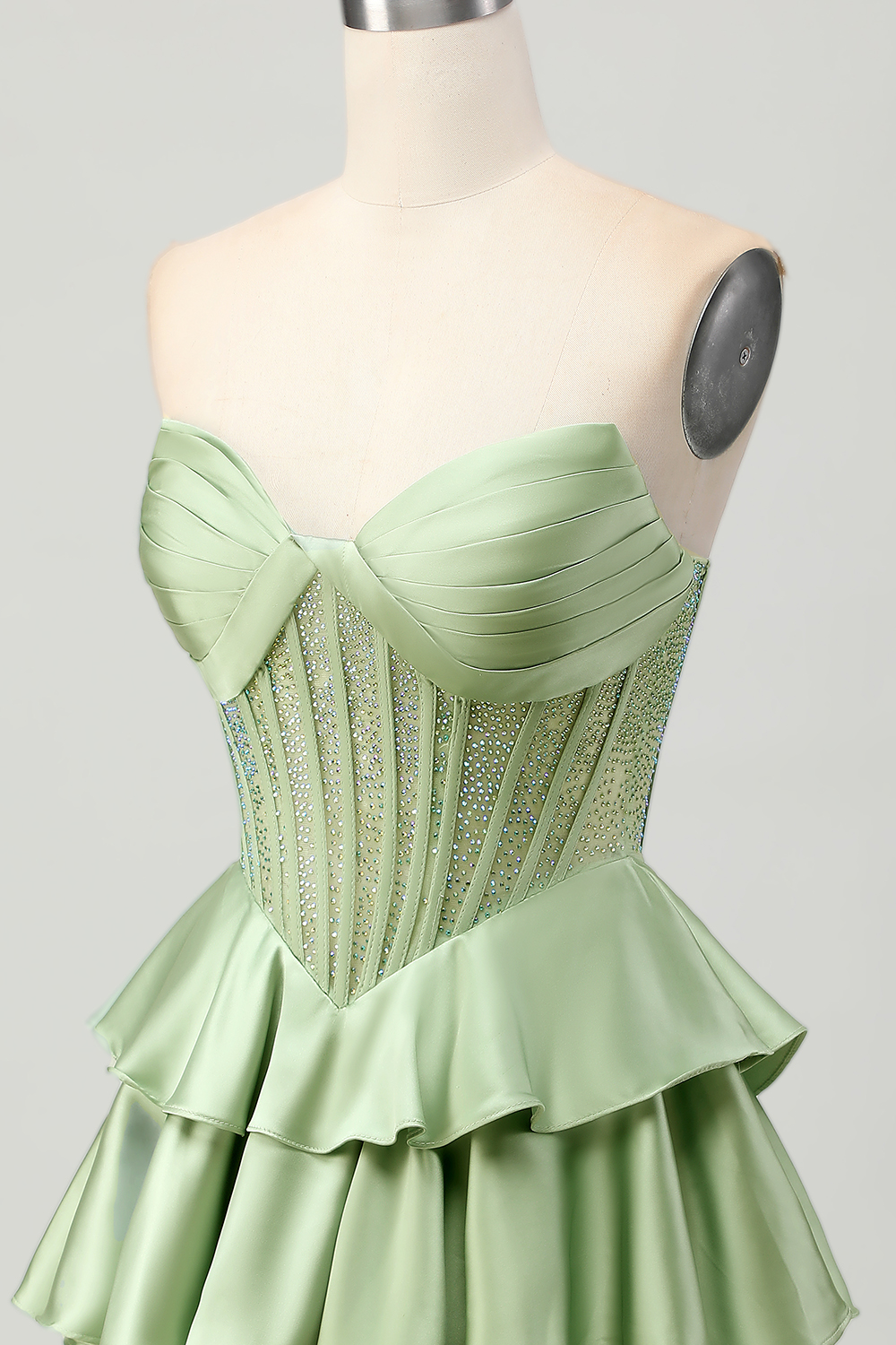 Sparkly Dark Green Tiered Strapless Short Corset Homecoming Dress