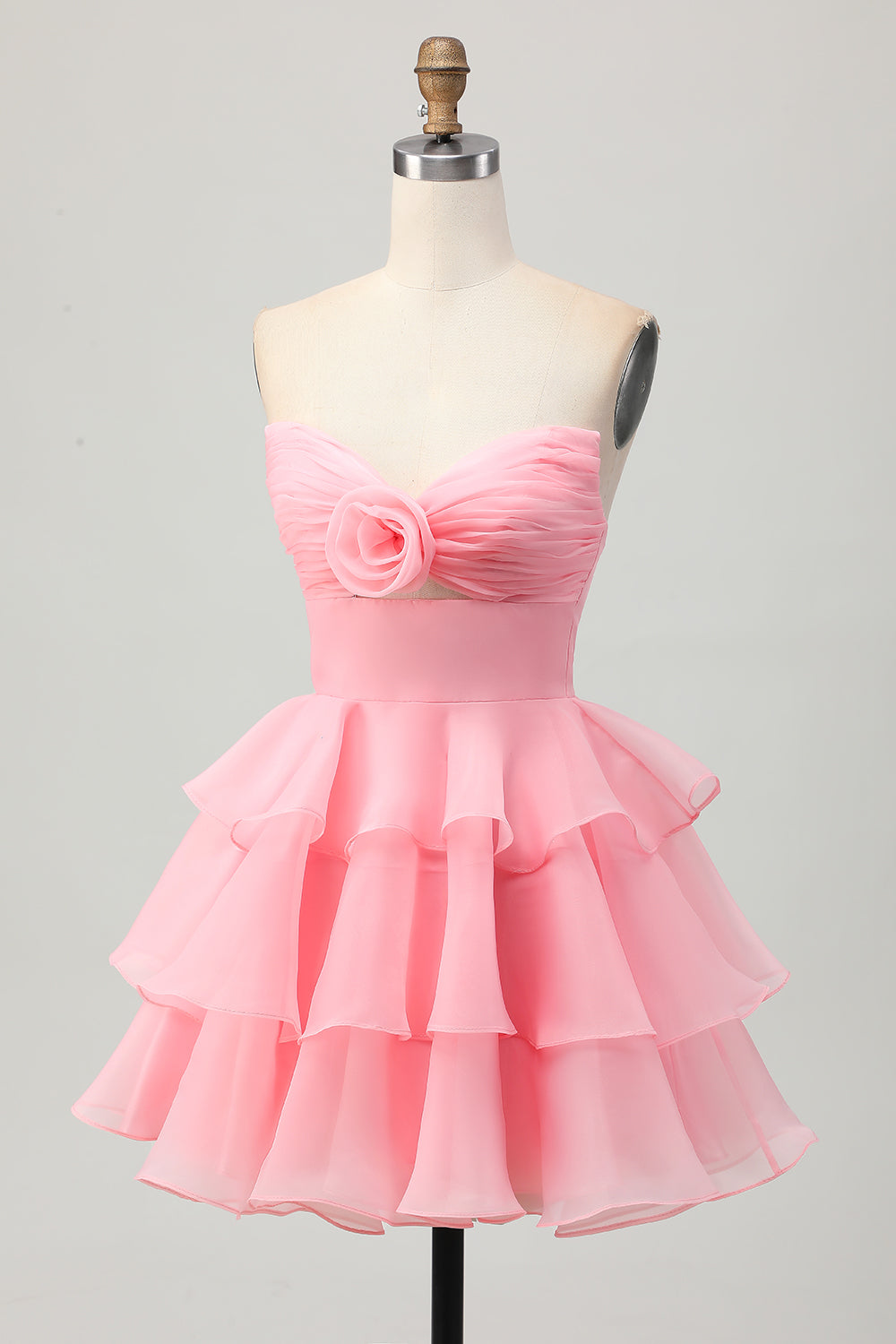 Floral Green Strapless Short Ruched Homecoming Dress with Ruffles