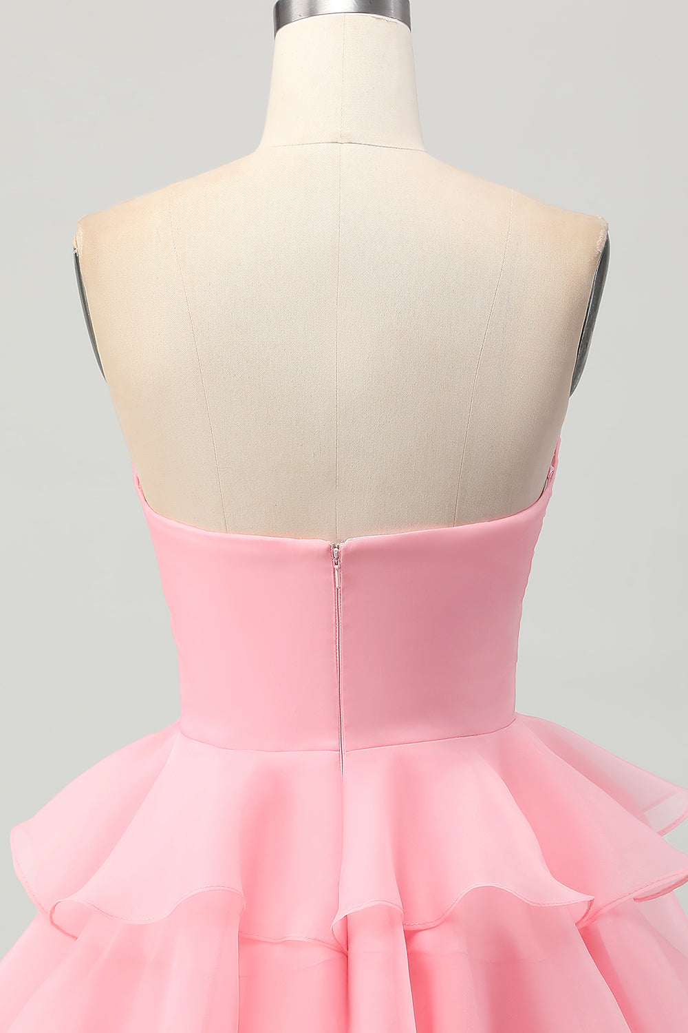 Blush Strapless Ruched Short Floral Homecoming Dress with Ruffles