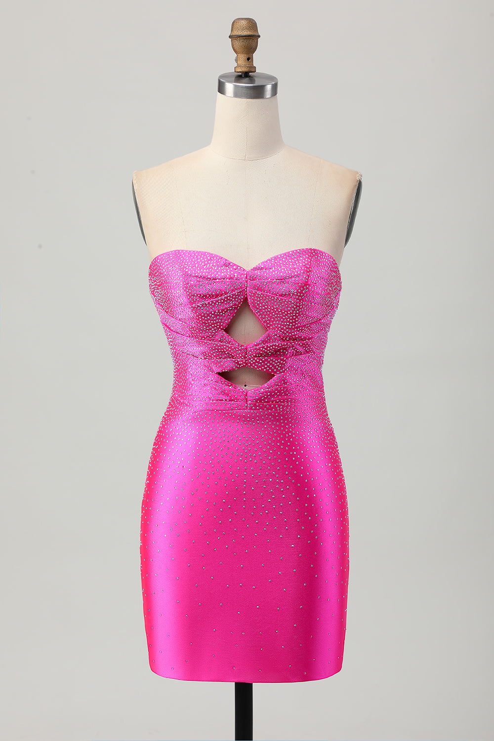 Sparkly Fuchsia Beaded Sweetheart Short Tight Homecoming Dress