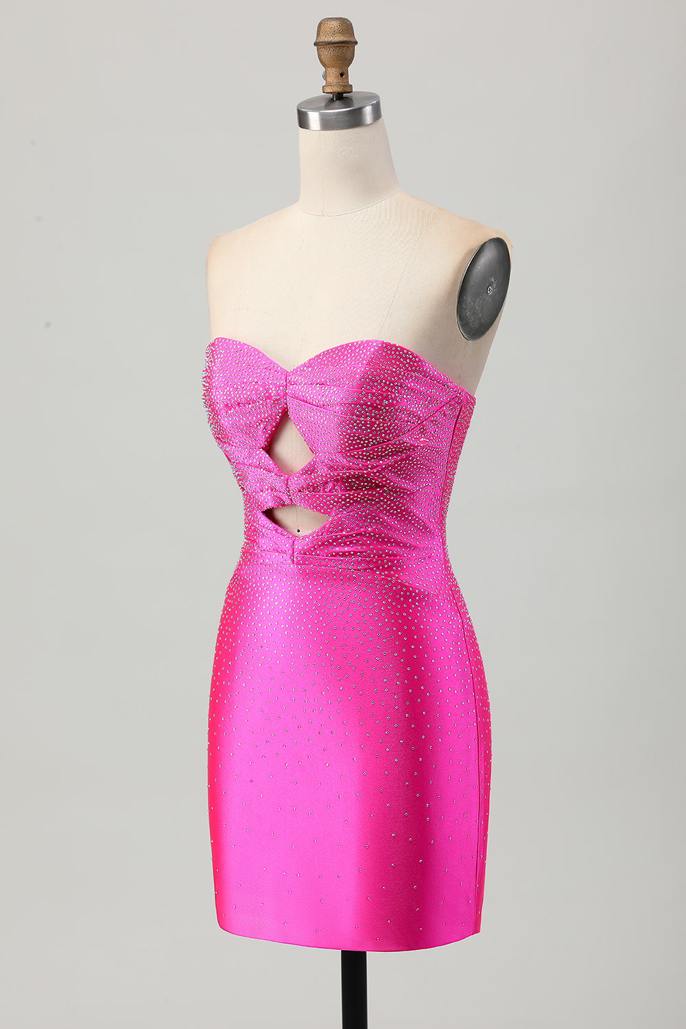 Sparkly Fuchsia Beaded Sweetheart Short Tight Homecoming Dress