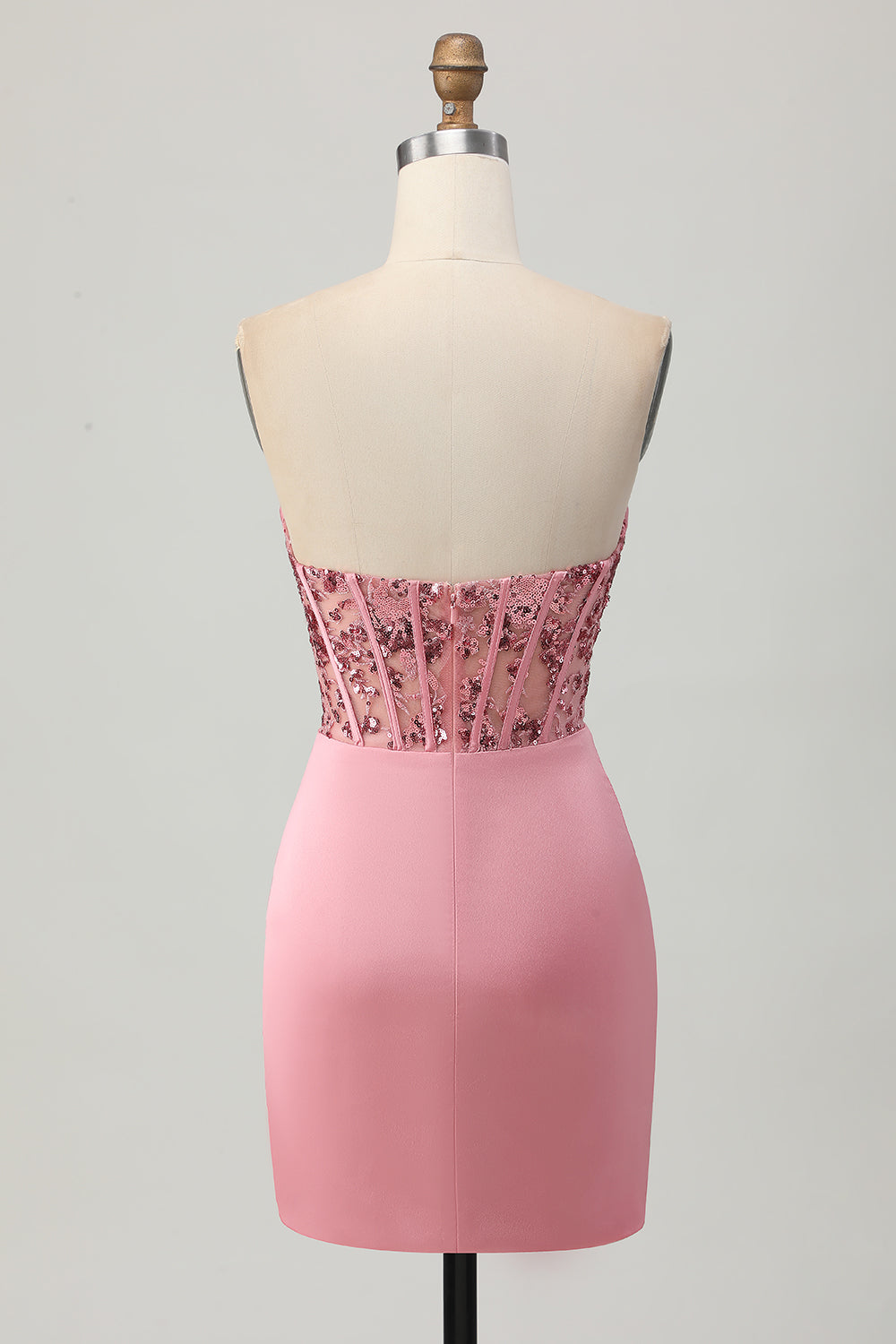 Sparkly Blush Strapless Tight Short Corset Homecoming Dress with Sequins