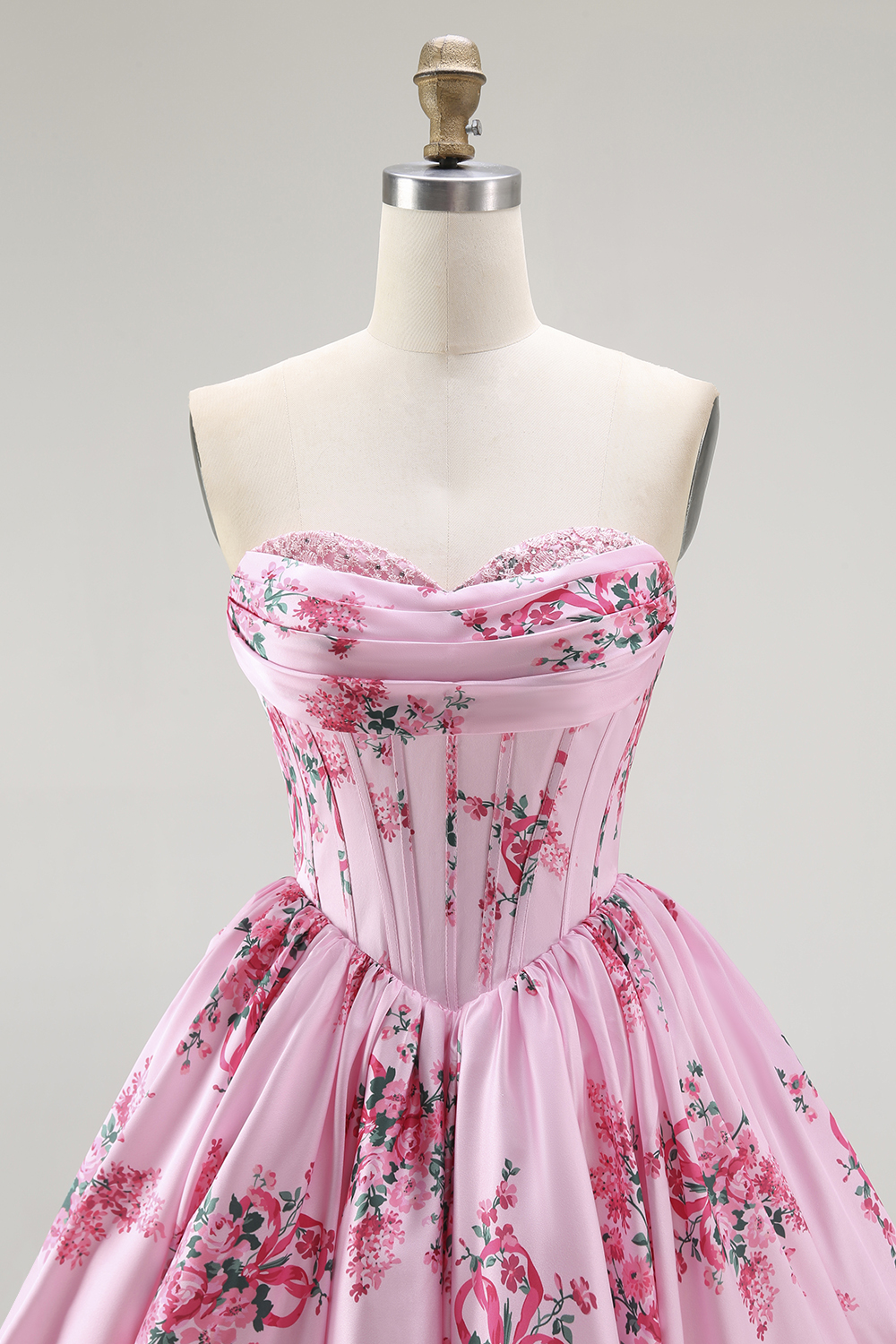 Floral White Blue Sweetheart Short Corset Homecoming Dress