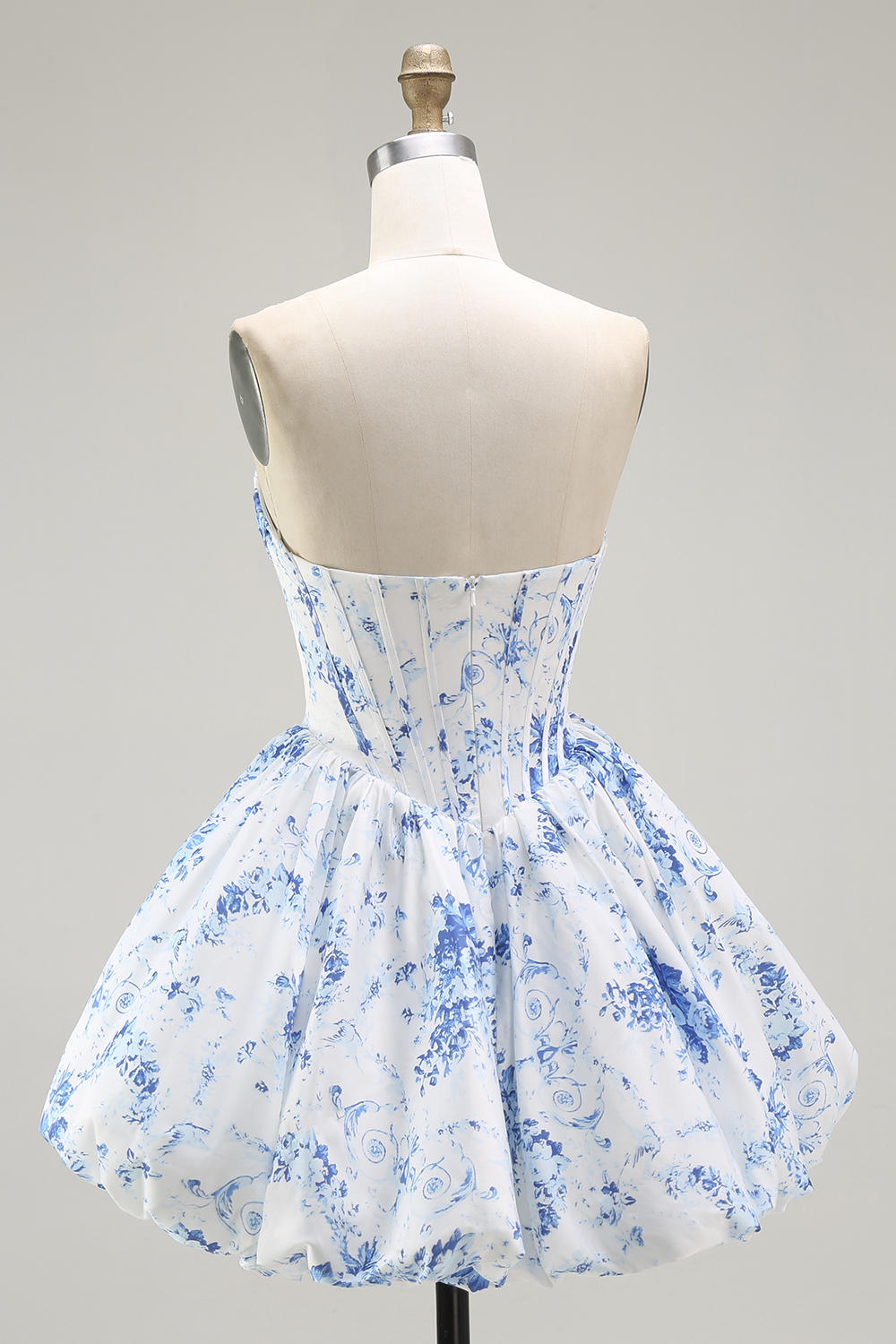 Floral White Blue Sweetheart Short Corset Homecoming Dress