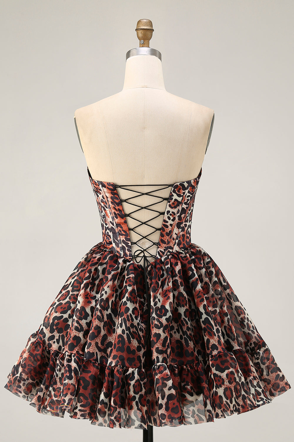 Khaki Cheetah Print Off the Shoulder Short Corset Homecoming Dress