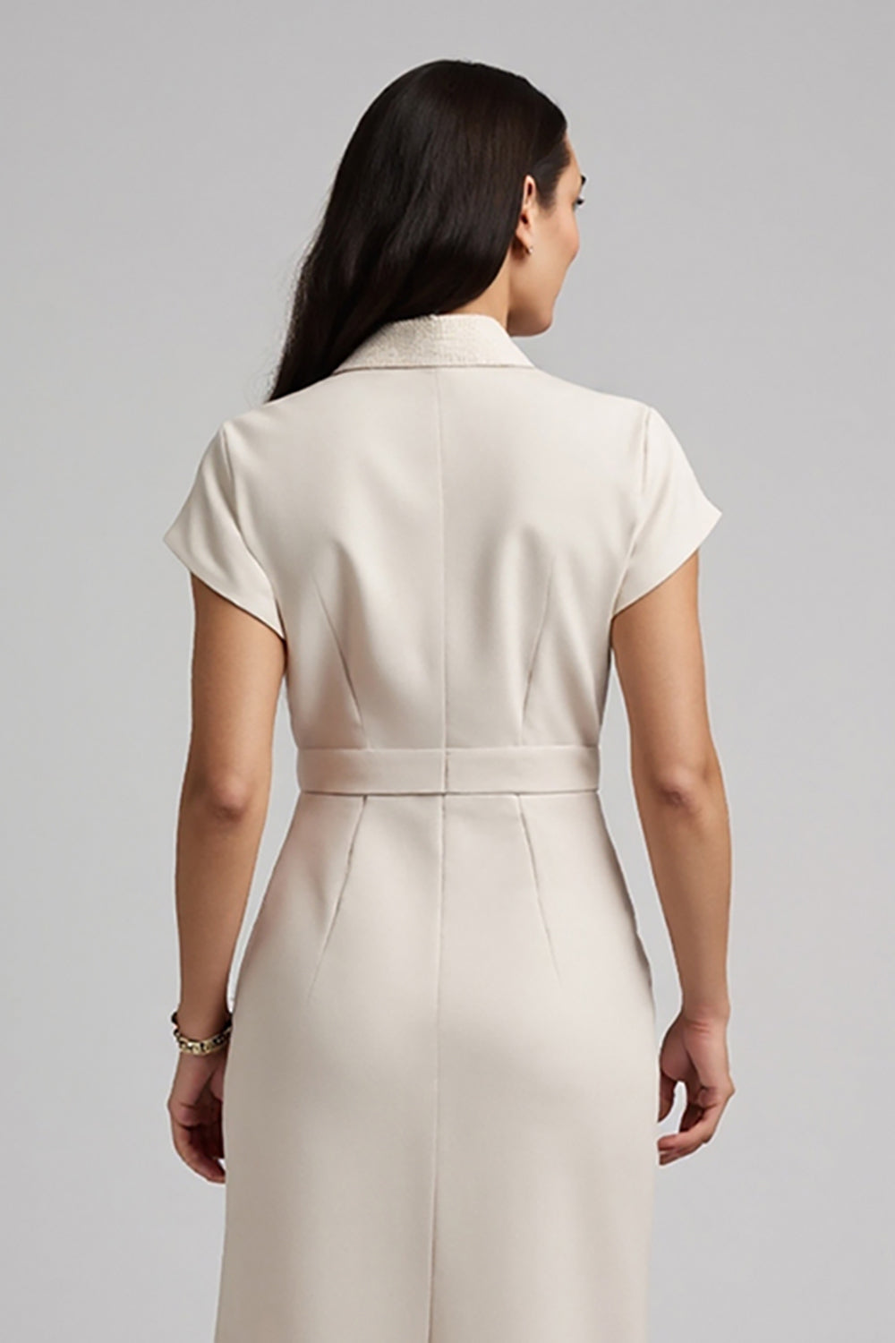 Simple Apricot Short Sleeves Midi Pencil Work Dress with Bow